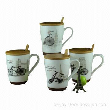 11oz Ceramic mug with wooden lid and spoon